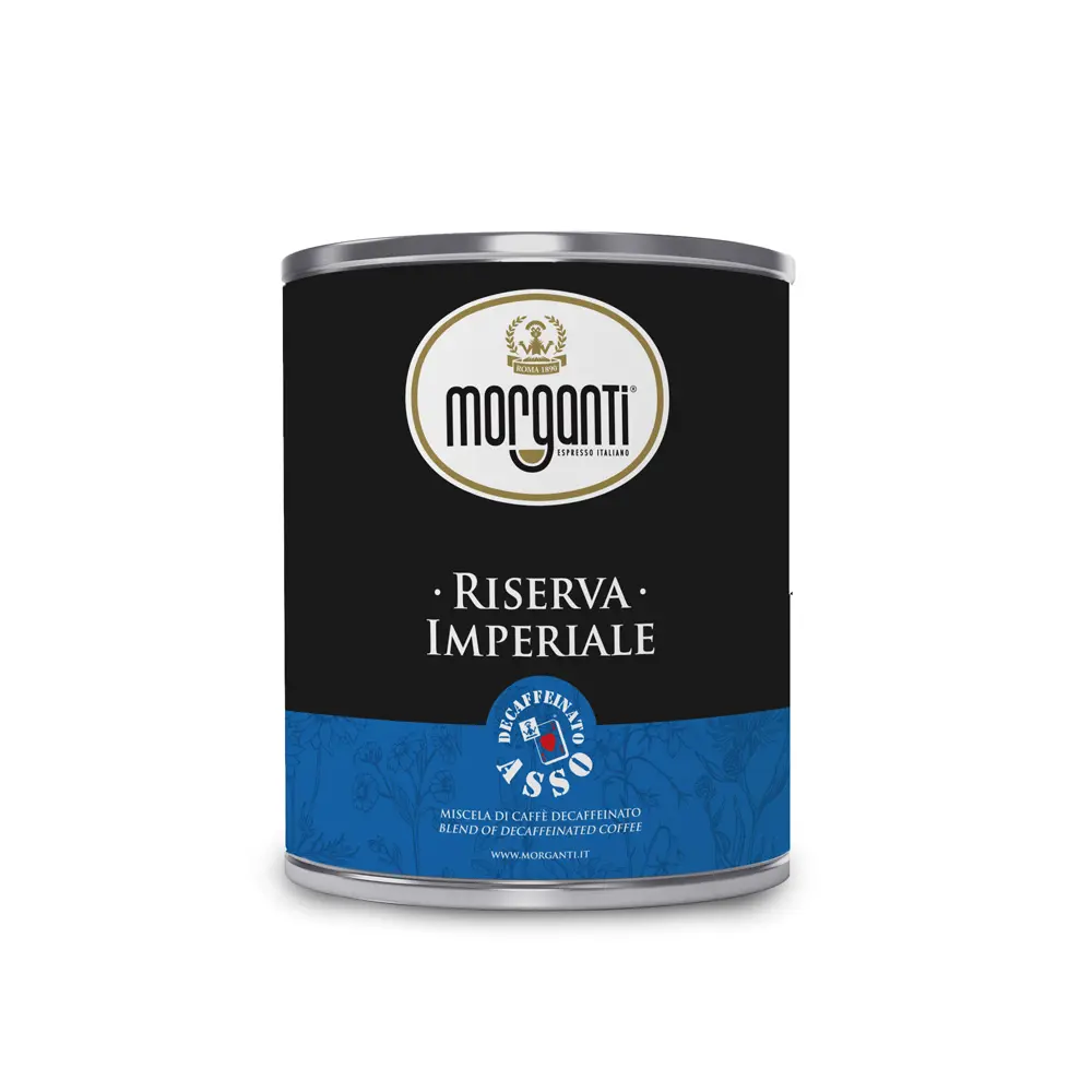 Morganti Riserva Imperiale Asso Decaff ground coffee Tin