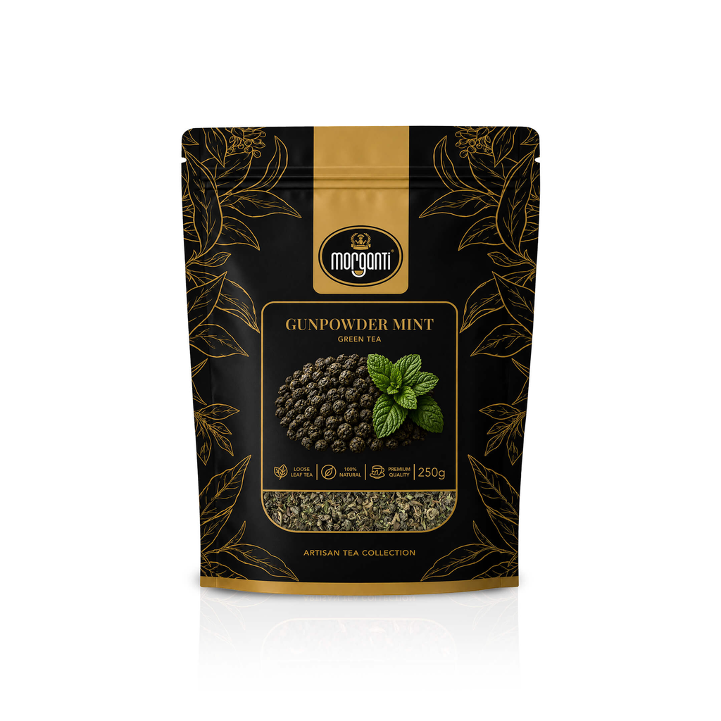 [28822. 250] MORGANTI  LUXURY GUNPOWDER MINT  LOOSE TEA POUCH -250G